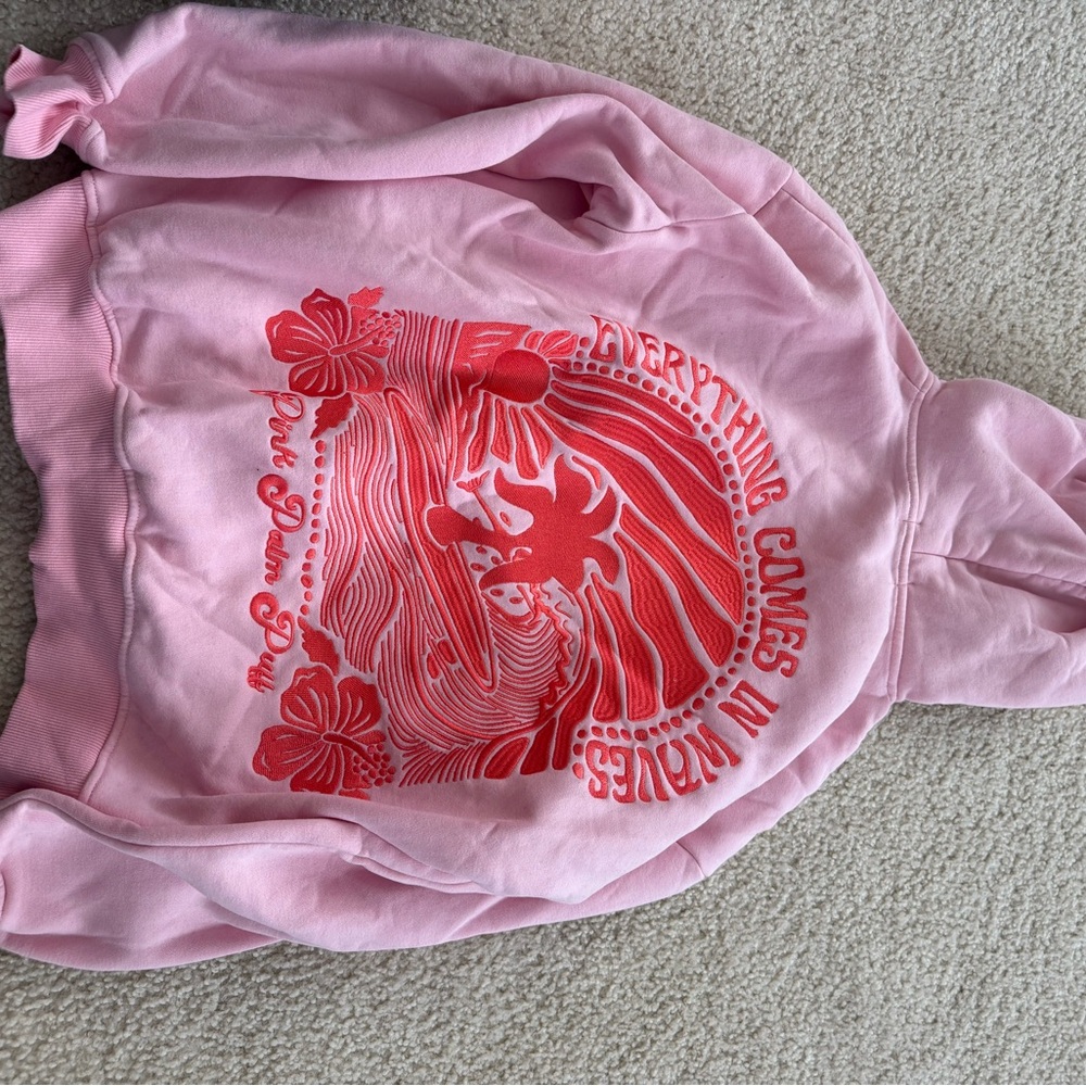 Pink Graphic Hoodie Sweatshirt with Red Surf Design